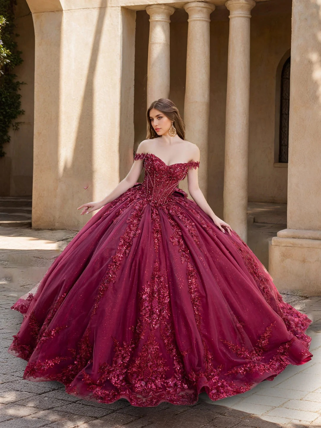 Ball Gown Off-the-Shoulder Sleeveless Floor-length Long Prom Dresses with Lace Appliques BabaMila