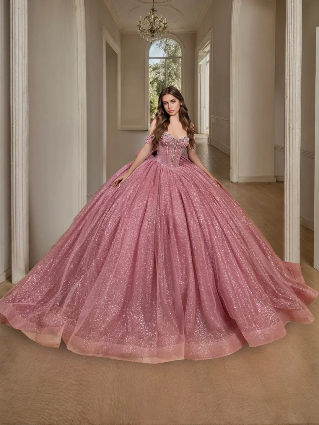 Ball Gown Off-the-Shoulder Sleeveless Floor-length Tulle Long Prom Dresses with Sequins BabaMila
