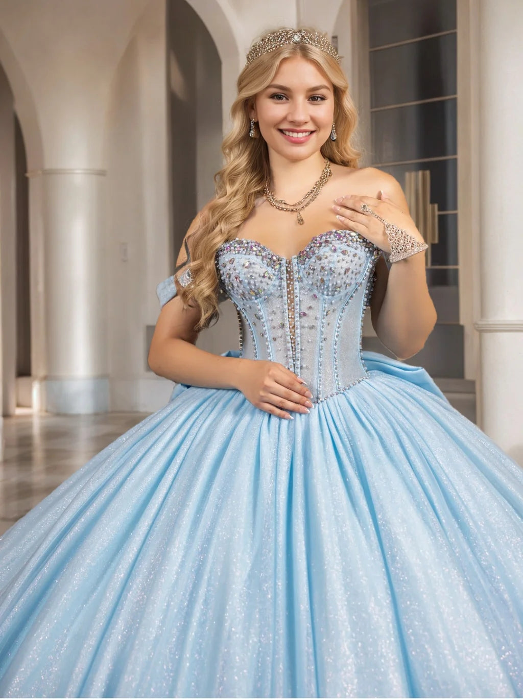 Ball Gown Off-the-Shoulder Sleeveless Floor-length Tulle Long Prom Dresses with Sequins BabaMila