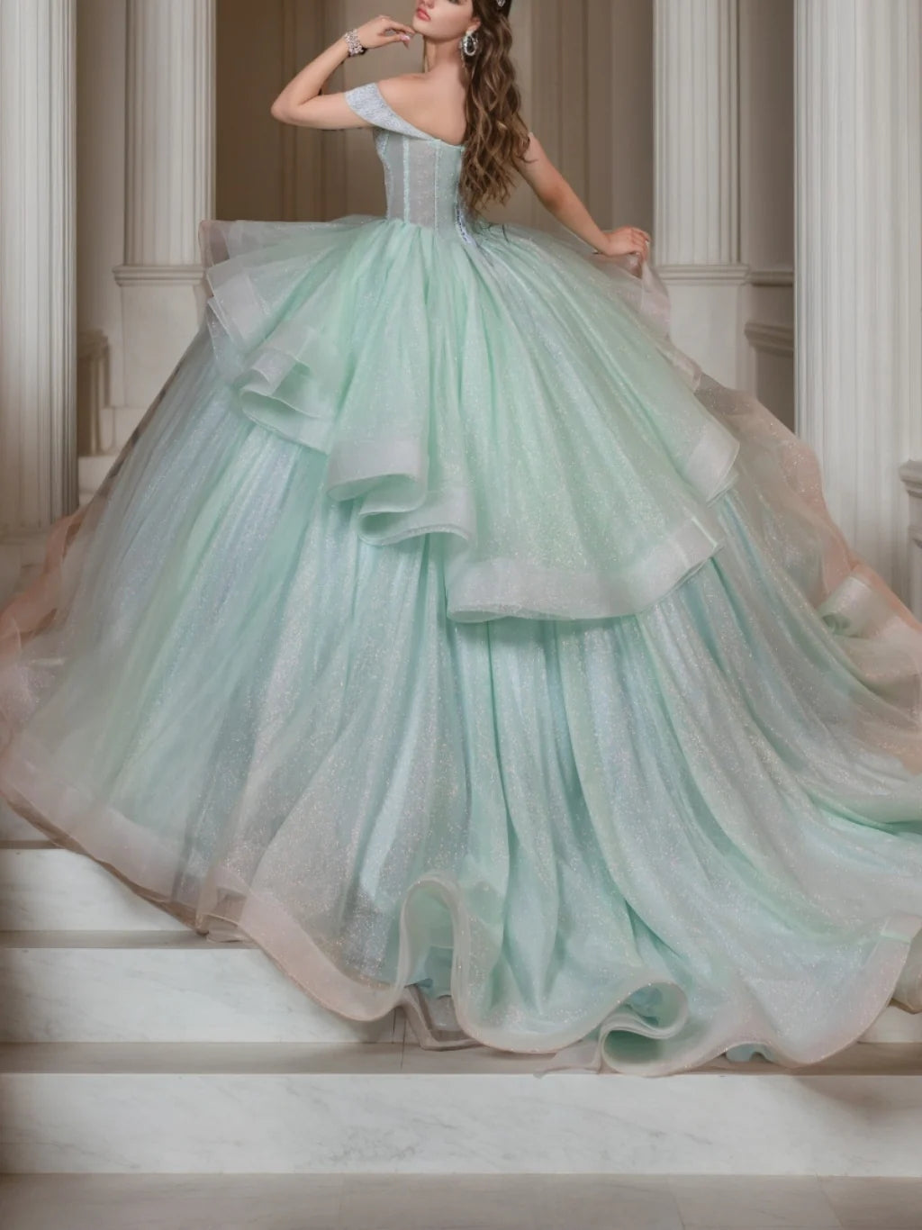 Ball Gown Off-the-Shoulder Sleeveless Floor-length Tulle Long Prom Dresses with Crystal Beadings BabaMila