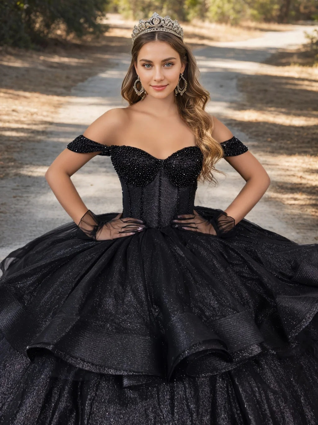 Ball Gown Off-the-Shoulder Sleeveless Floor-length Tulle Long Prom Dresses with Crystal Beadings BabaMila