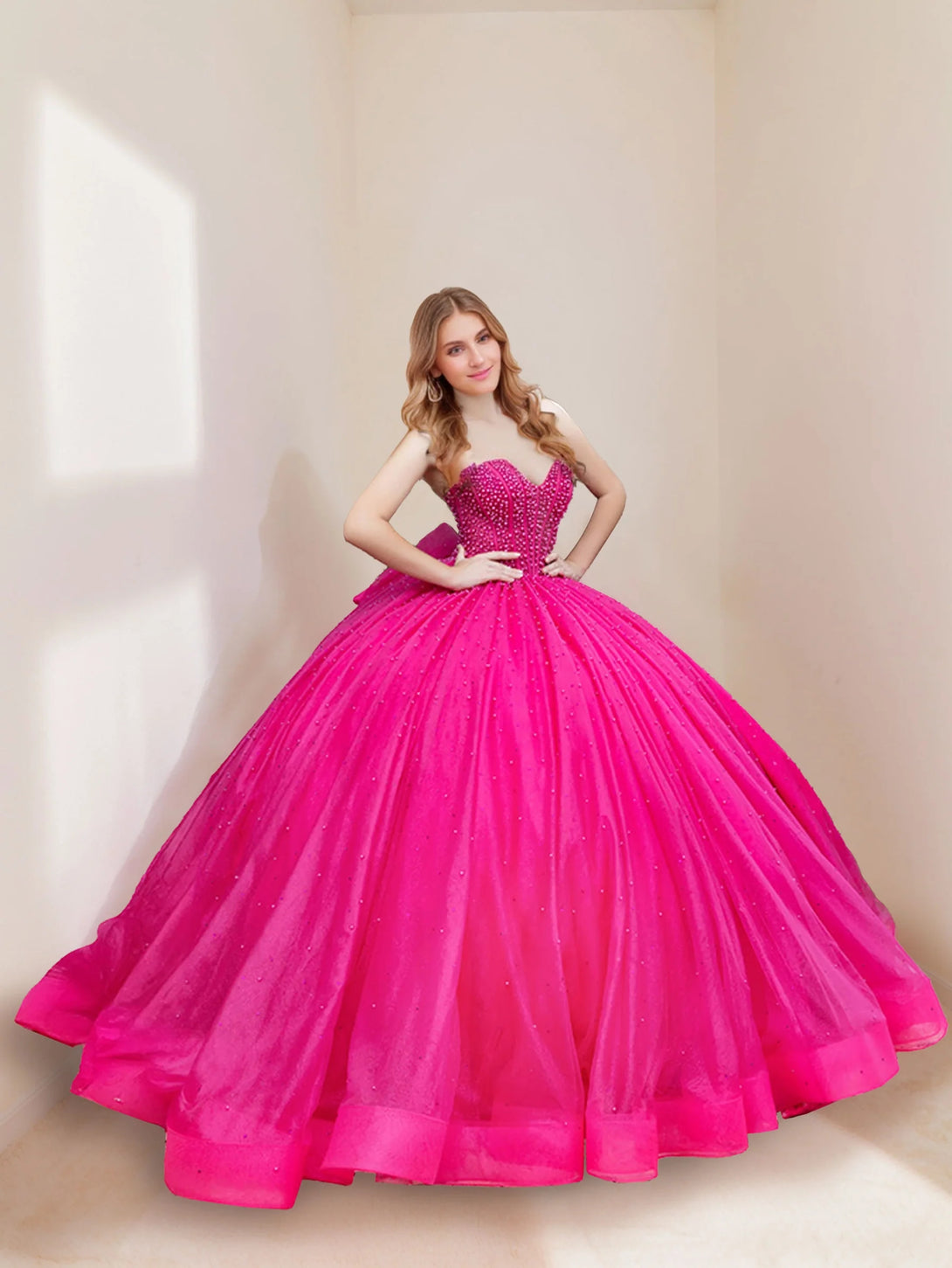 Ball Gown Sweetheart Off-the-Shoulder Sleeveless Floor-length Long Prom Dresses with Pearls and Bowknot BabaMila