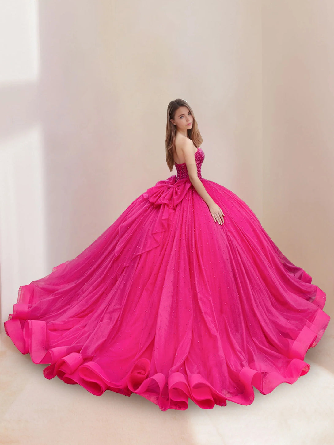 Ball Gown Sweetheart Off-the-Shoulder Sleeveless Floor-length Long Prom Dresses with Pearls and Bowknot BabaMila