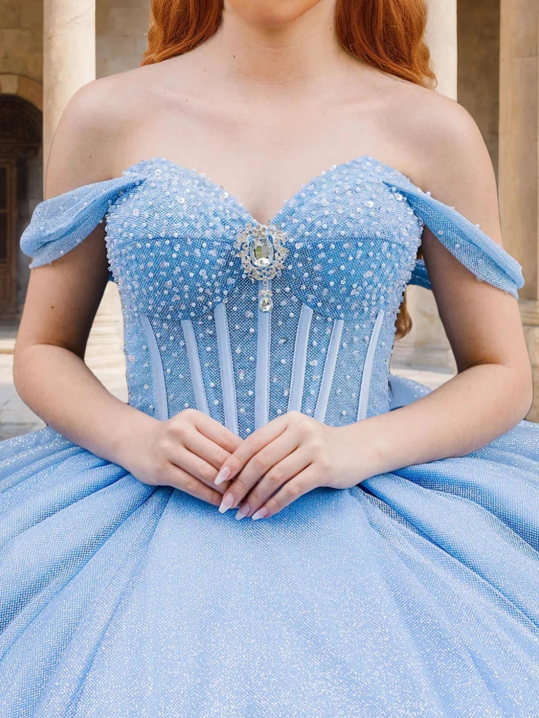 Ball Gown Sweetheart Sleeveless Floor-length Long Prom Dresses with Crystal Beadings and Sequins BabaMila