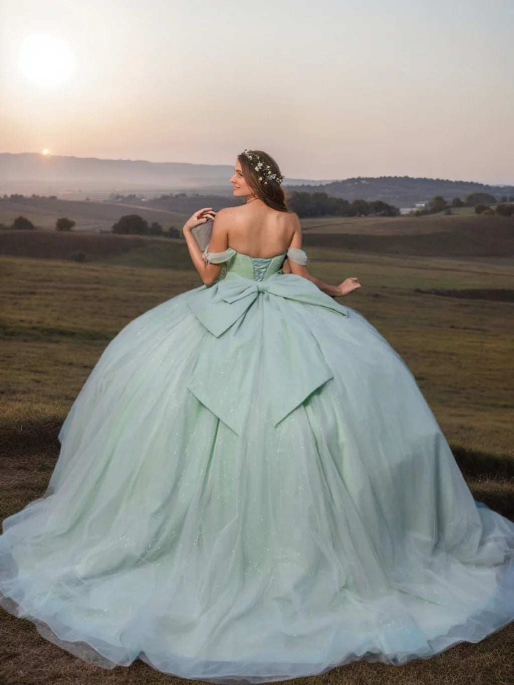 Ball Gown Sweetheart Off-the-Shoulder Sleeveless Floor-length Long Prom Dresses with Ruffles and Bowknot BabaMila