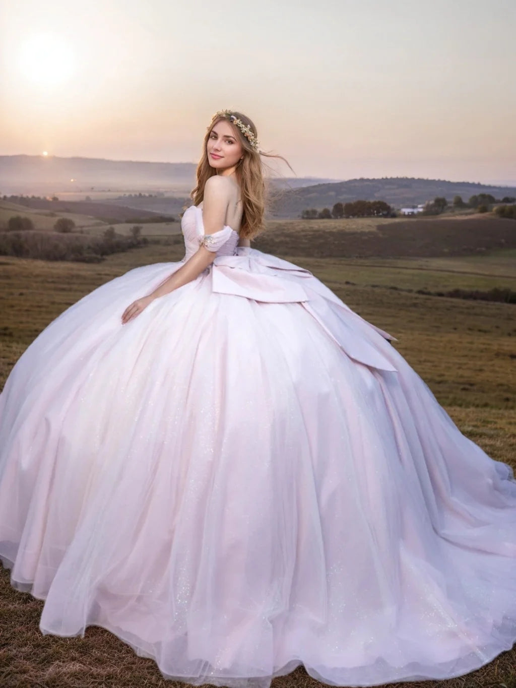 Ball Gown Sweetheart Off-the-Shoulder Sleeveless Floor-length Long Prom Dresses with Ruffles and Bowknot BabaMila