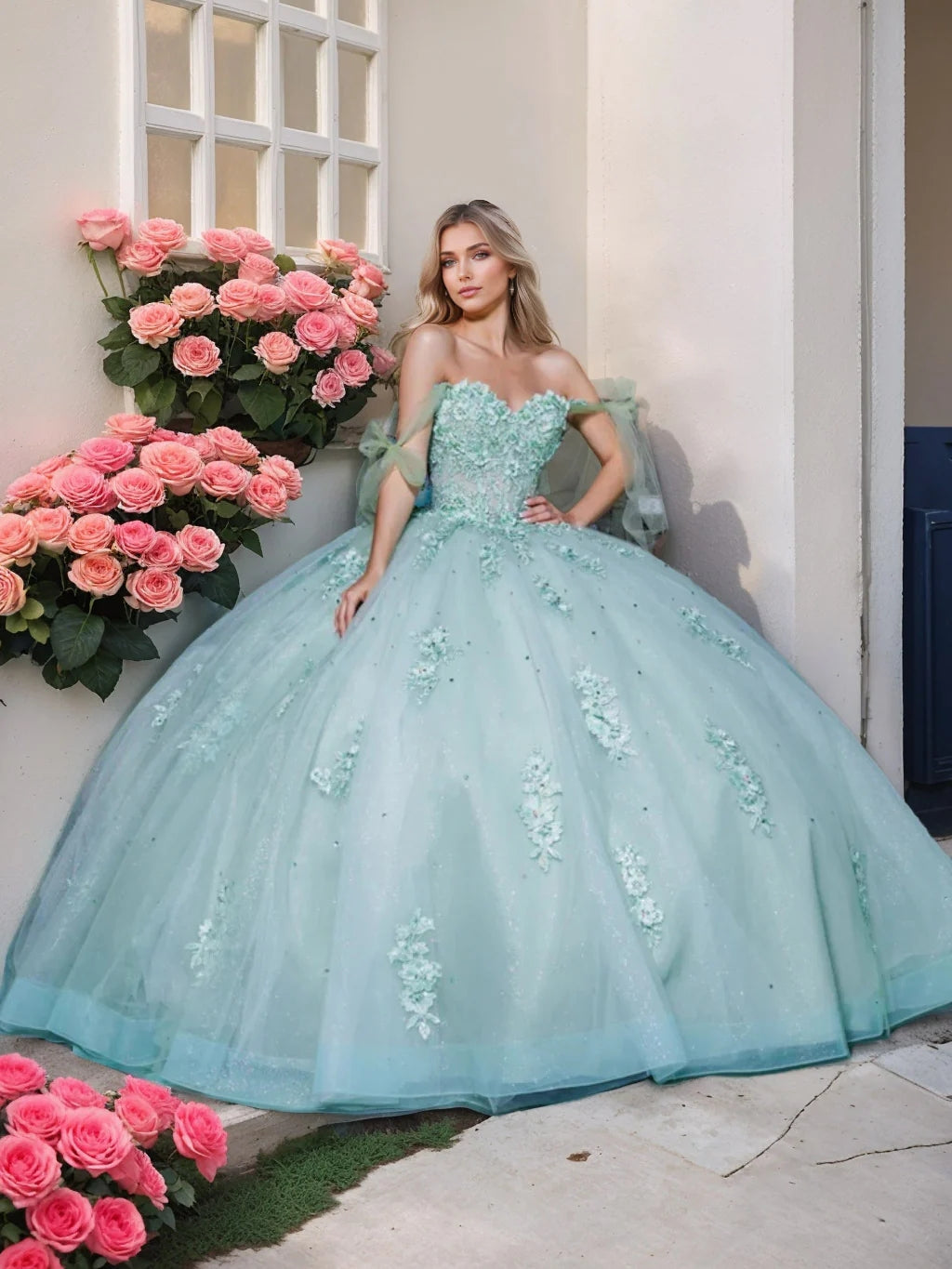 Ball Gown Off-the-Shoulder Sleeveless Floor-length Long Prom Dresses with Sequins BabaMila
