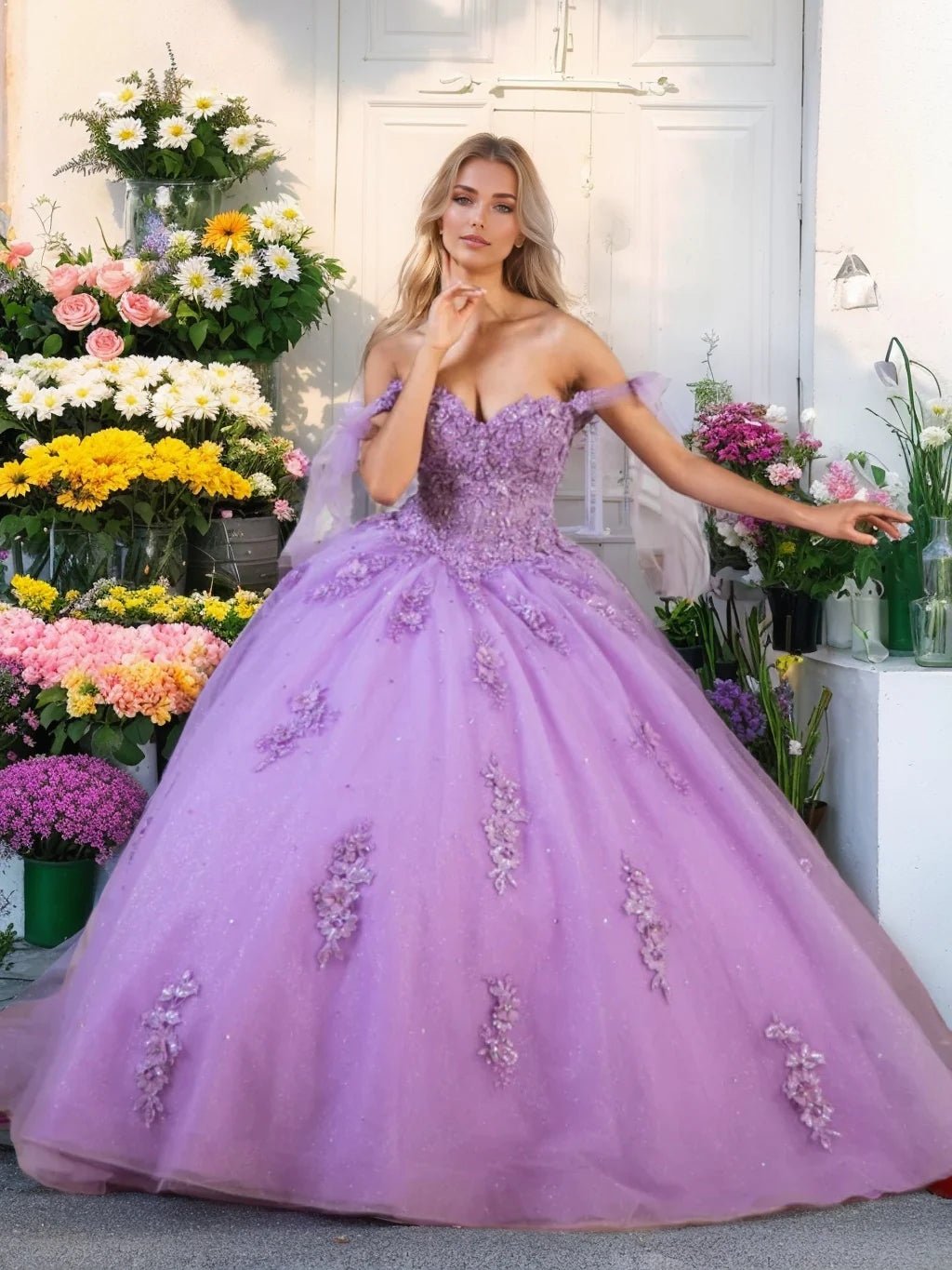 Ball Gown Off-the-Shoulder Sleeveless Floor-length Long Prom Dresses with Sequins BabaMila