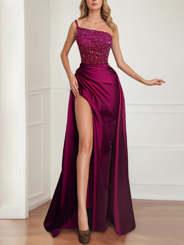 Sparkly Fuchsia Floor Length Evening Gown With Split BabaMila