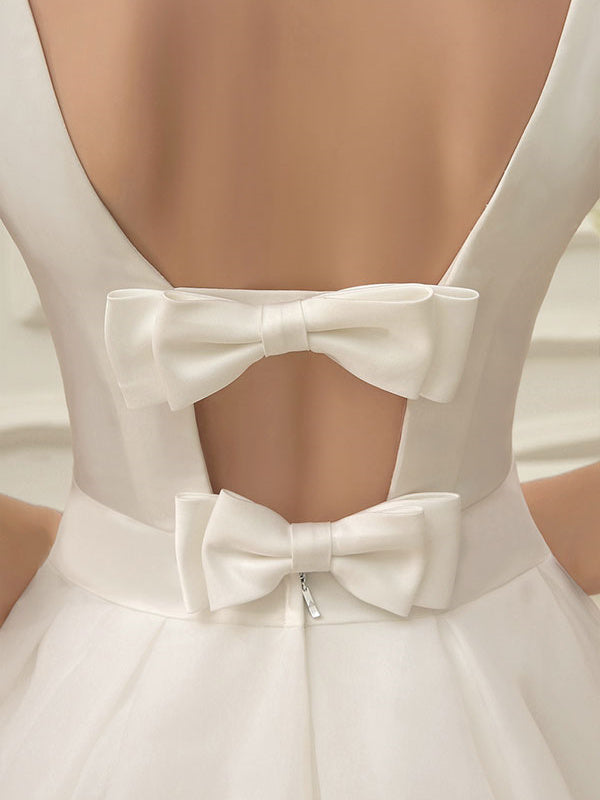 A-Line/Princess Scoop Knee-Length Bowknot Wedding Dress BabaMila