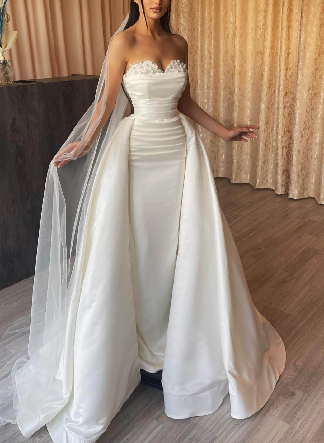 Sheath/Column Off-the-Shoulder Floor-length Lace Wedding Dress BabaMila