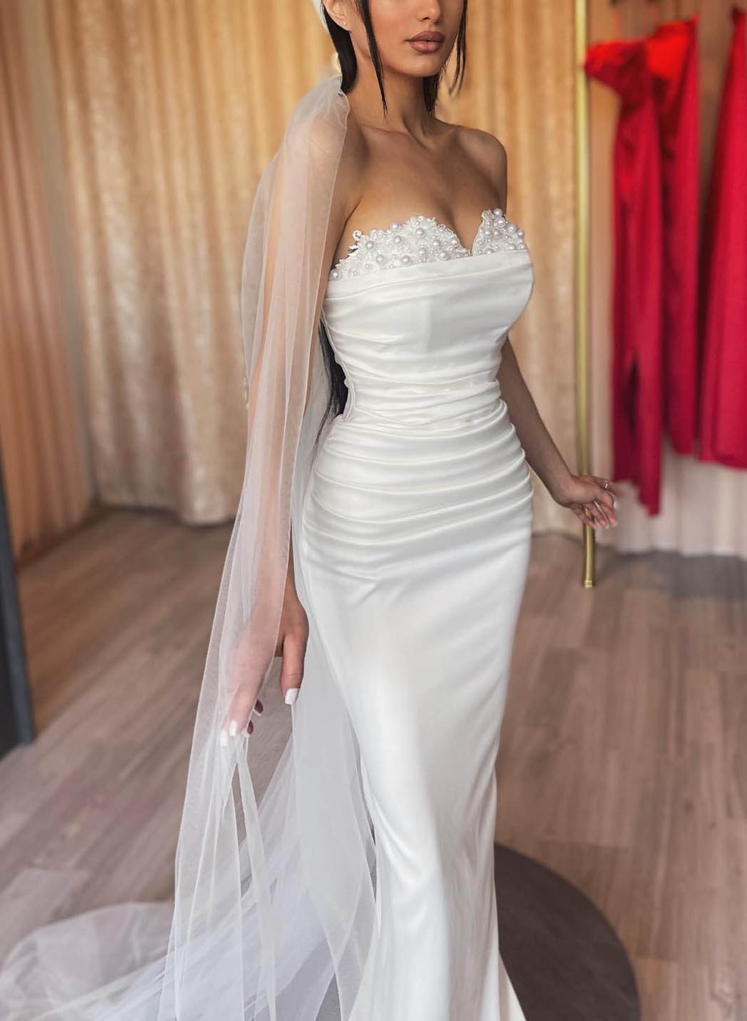 Sheath/Column Off-the-Shoulder Floor-length Lace Wedding Dress BabaMila