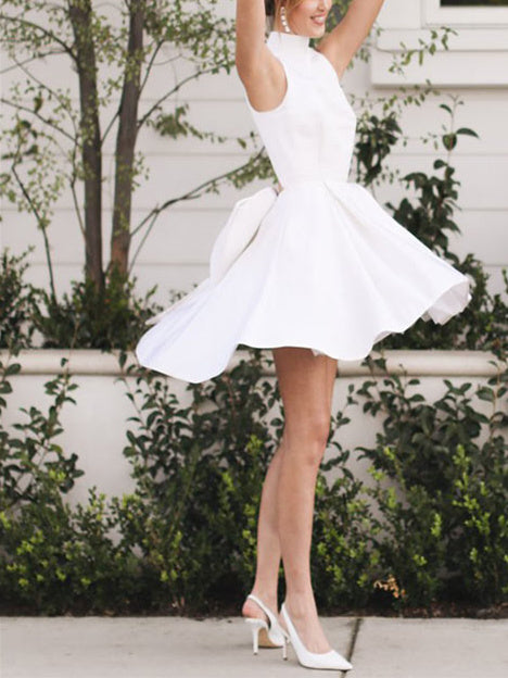 A-Line/Princess Classic Halter Mini Wedding Dress With Bow BabaMila