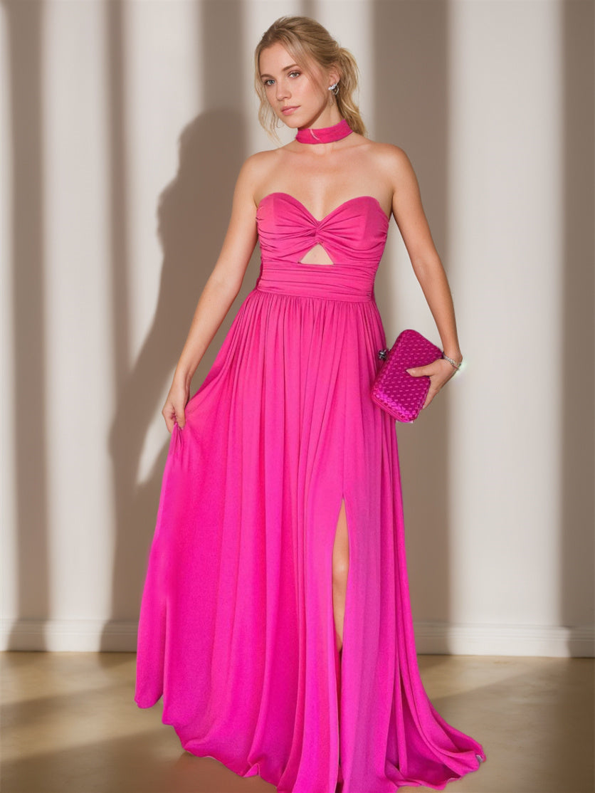 A-Line/Princess Sweetheart Neck Spaghetti Straps Floor-length Evening Dresses With Slit BabaMila