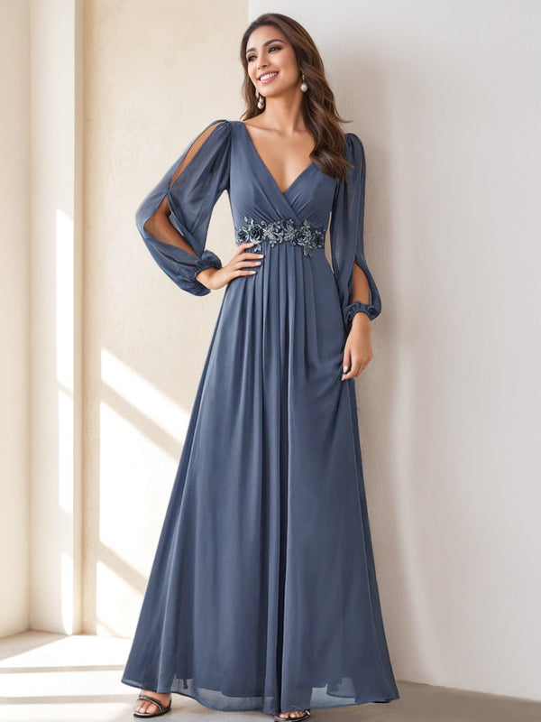 A-Line/Princess V-Neck Floor Length Elegant Mother Of The Bride Dresses With Embroidery BabaMila