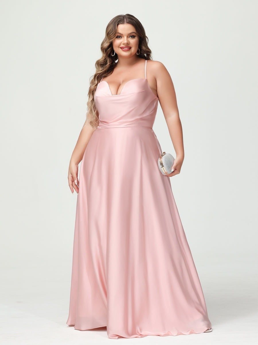 A-Line/Princess Spaghetti Straps Sleeveless Plus Size Bridesmaid Dresses BabaMila