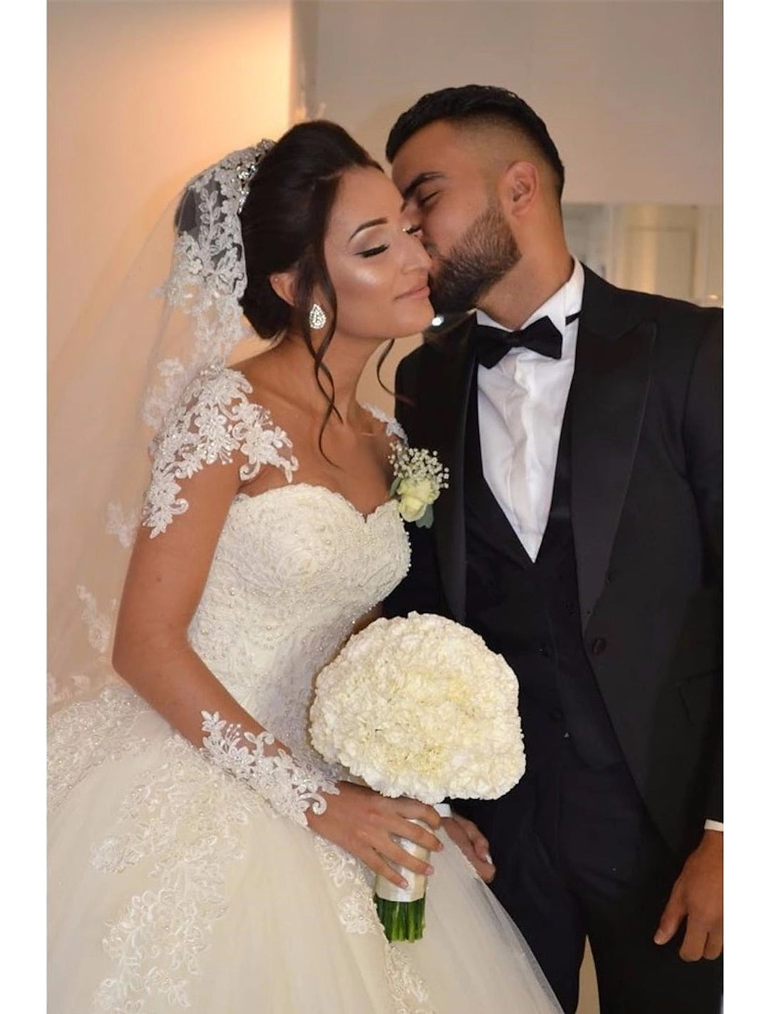 Ball Gown Sweetheart Long Sleeves Floor-length Lace Applique Wedding Dress BabaMila