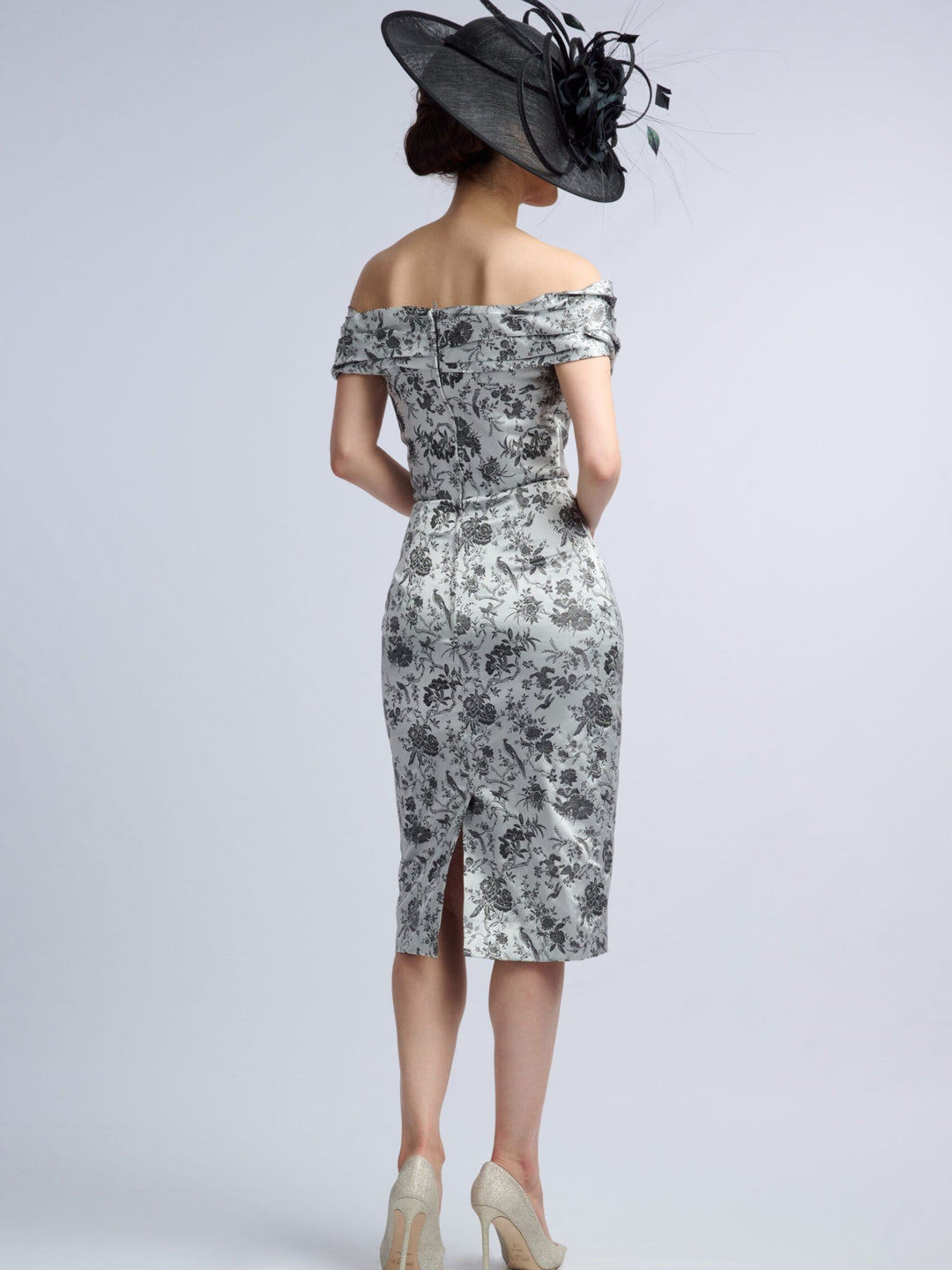 Sheath/Column Off-the-shoulder Short Sleeves Tea Length Evening Dresses With Retro Printed Flower BabaMila