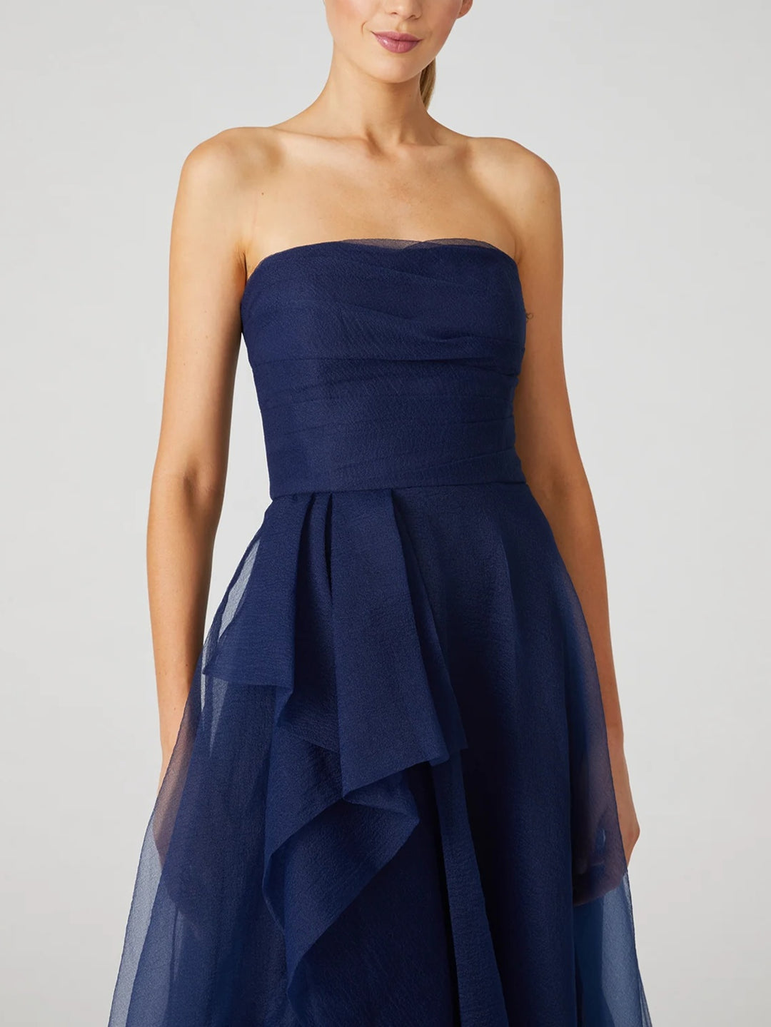 A-Line/Princess Strapless Sleeveless Ankle-Length Evening Dress with Cascading Ruffles BabaMila