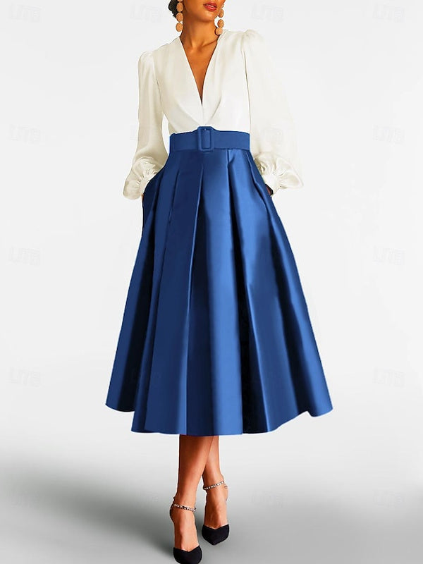 A-Line/Princess V-Neck Long Sleeves Mother Of The Bride Dresses With Belt BabaMila