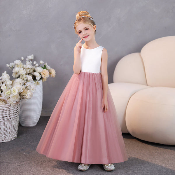 Girls Birthday Dresses Scoop Neck Sleeveless Satin/Tulle Floor-Length Flower Girl Dresses/Party Dresses Girls Gidiondress as picture 12M