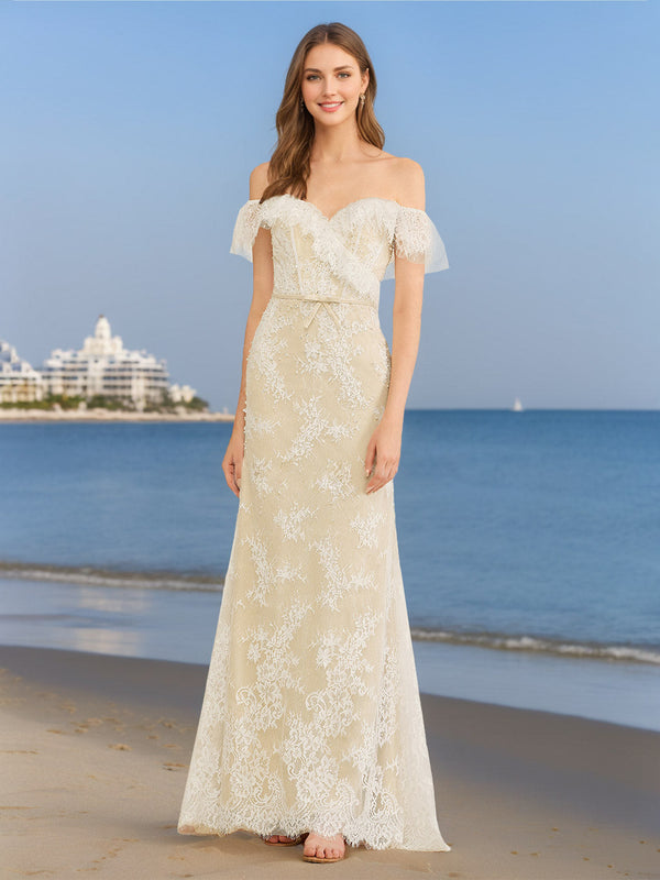 A-Line/Princess Off-the-Shoulder Sweetheart Floor-Length Wedding Dress with Appliques BabaMila