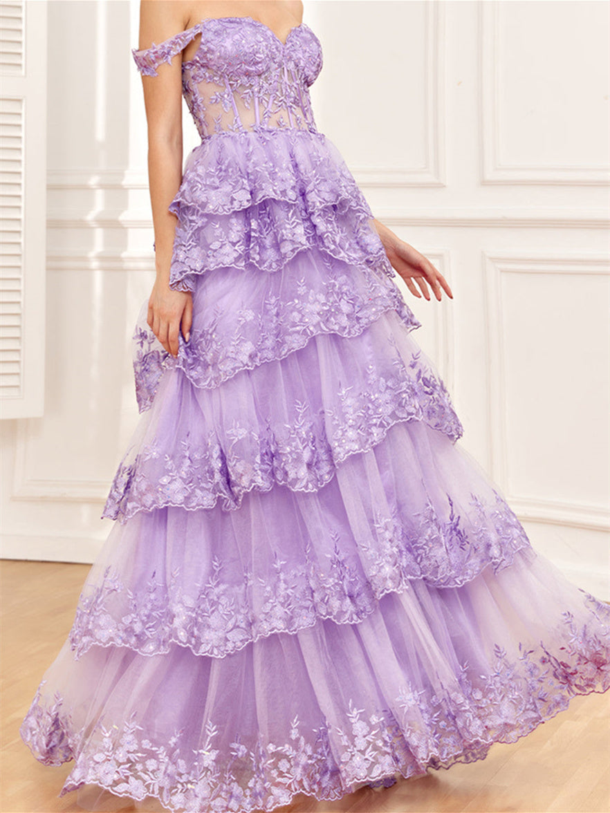 A-Line/Princess Sweetheart Off The Shoulder Floor-Length Evening Dress With Sequins BabaMila