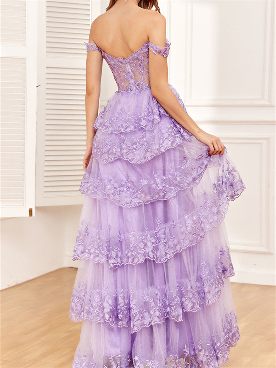 A-Line/Princess Sweetheart Off The Shoulder Floor-Length Evening Dress With Sequins BabaMila