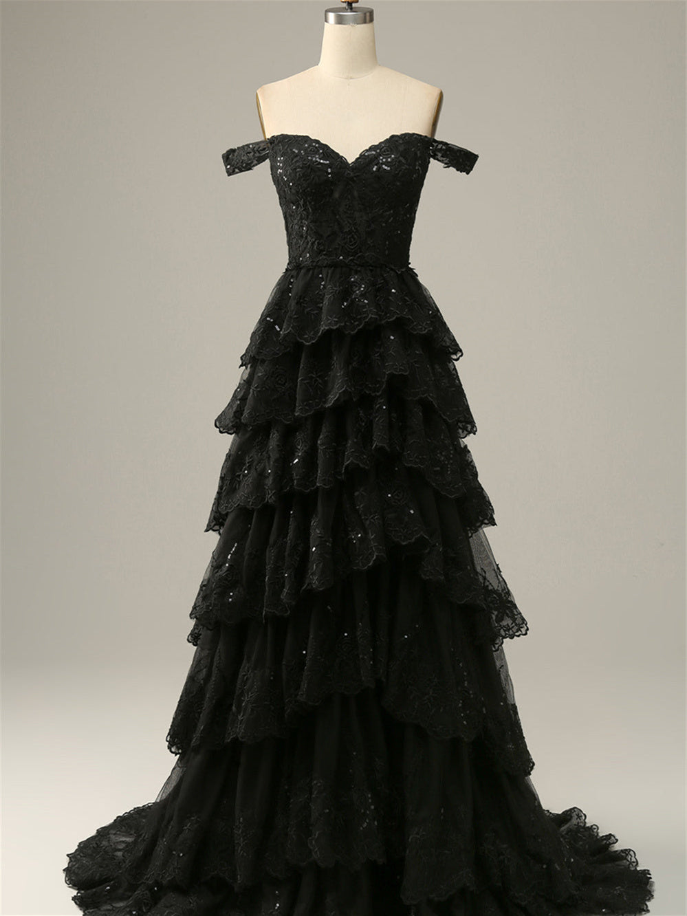 A-Line/Princess Sweetheart Off The Shoulder Floor-Length Evening Dress With Sequins BabaMila