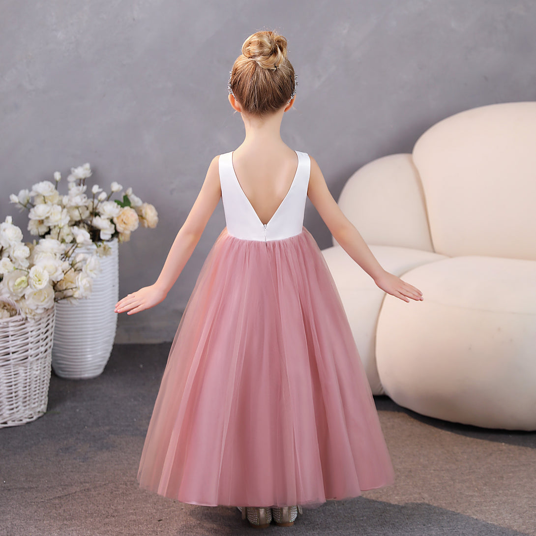 Girls Birthday Dresses Scoop Neck Sleeveless Satin/Tulle Floor-Length Flower Girl Dresses/Party Dresses Girls Gidiondress