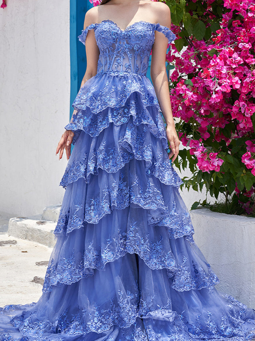 A-Line/Princess Sweetheart Off The Shoulder Floor-Length Evening Dress With Sequins BabaMila