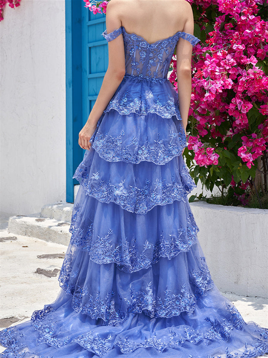 A-Line/Princess Sweetheart Off The Shoulder Floor-Length Evening Dress With Sequins BabaMila
