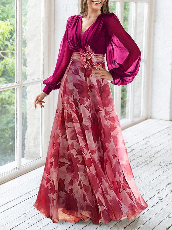 A-Line/Princess V-Neck Half Sleeves Floor-Length Plus Size Velvet Mother Of The Bride Dresses With Ruffles BabaMila