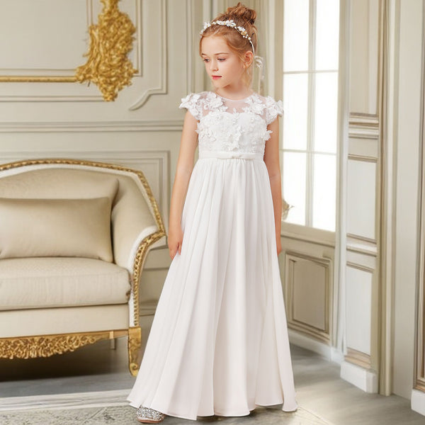 Appliques Flower Girl Dress First Communion Graduation Wedding Ceremony Birthday Evening Party Ball Pageant Prom Banquet For Kid Girls Gidiondress