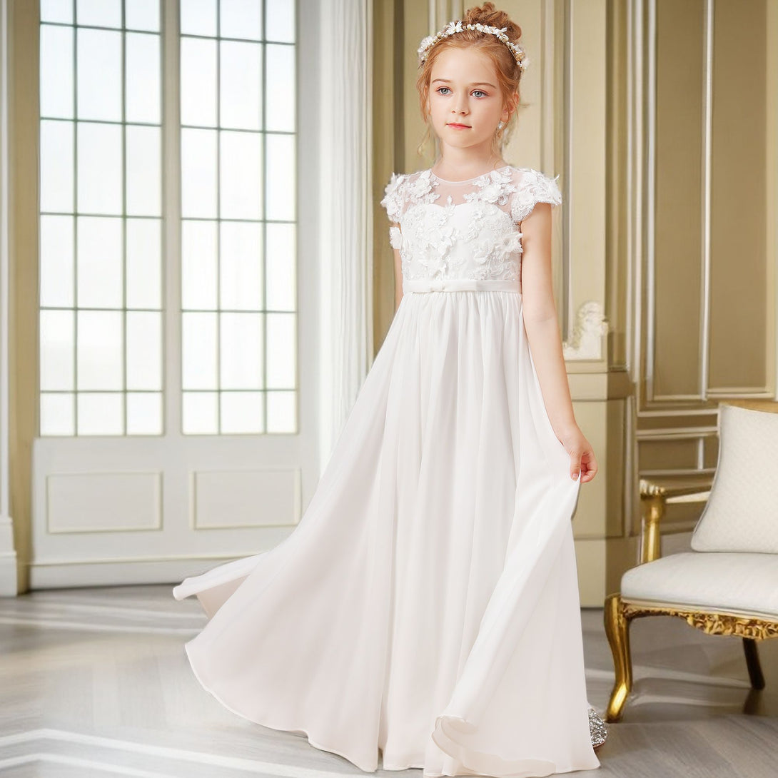 Appliques Flower Girl Dress First Communion Graduation Wedding Ceremony Birthday Evening Party Ball Pageant Prom Banquet For Kid Girls Gidiondress