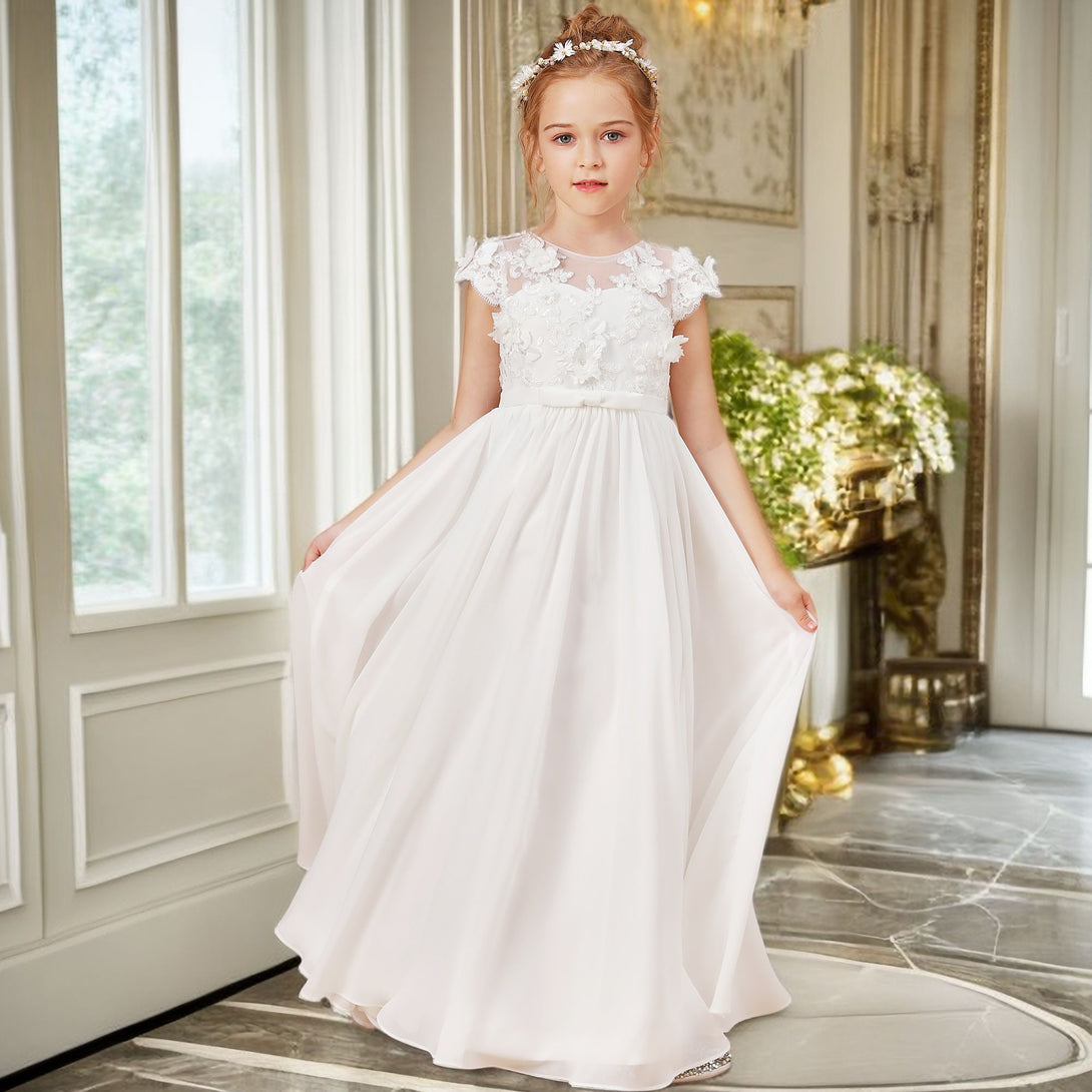Appliques Flower Girl Dress First Communion Graduation Wedding Ceremony Birthday Evening Party Ball Pageant Prom Banquet For Kid Girls Gidiondress