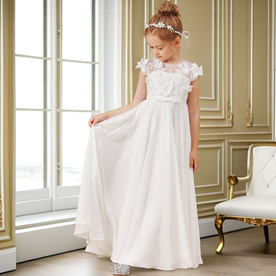 Appliques Flower Girl Dress First Communion Graduation Wedding Ceremony Birthday Evening Party Ball Pageant Prom Banquet For Kid Girls Gidiondress