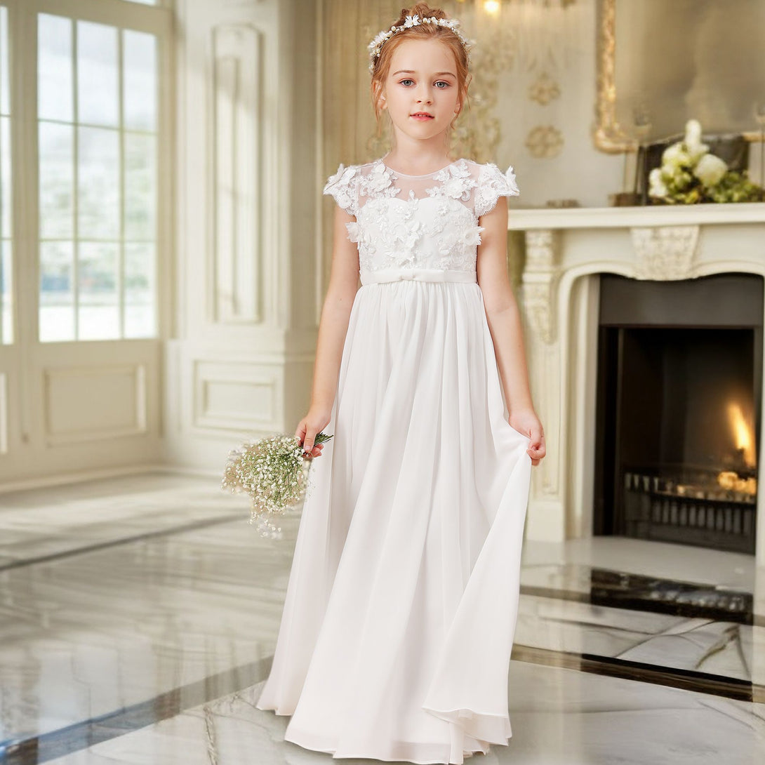 Appliques Flower Girl Dress First Communion Graduation Wedding Ceremony Birthday Evening Party Ball Pageant Prom Banquet For Kid Girls Gidiondress