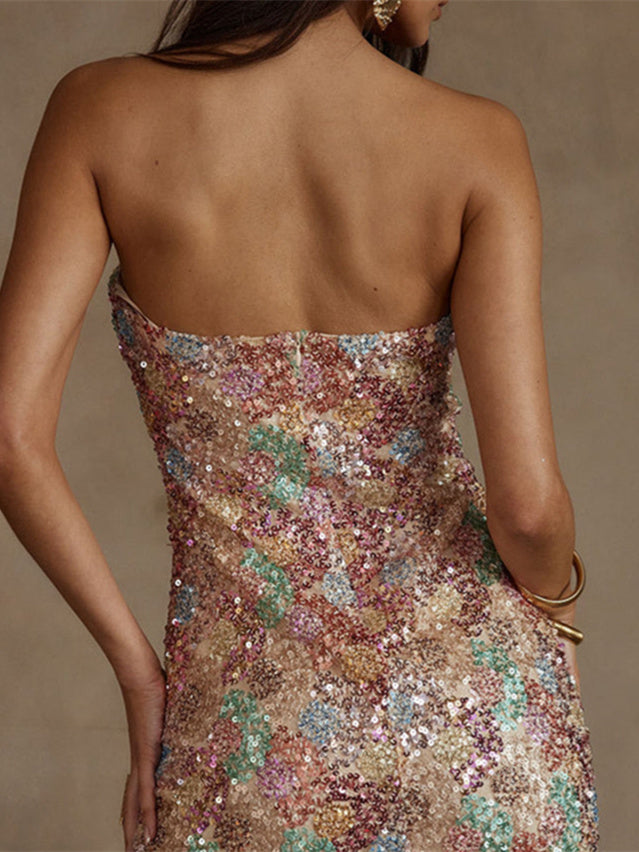 Sheath/Column Strapless Sleeveless Short/Mini Homecoming Dress With Sequin BabaMila