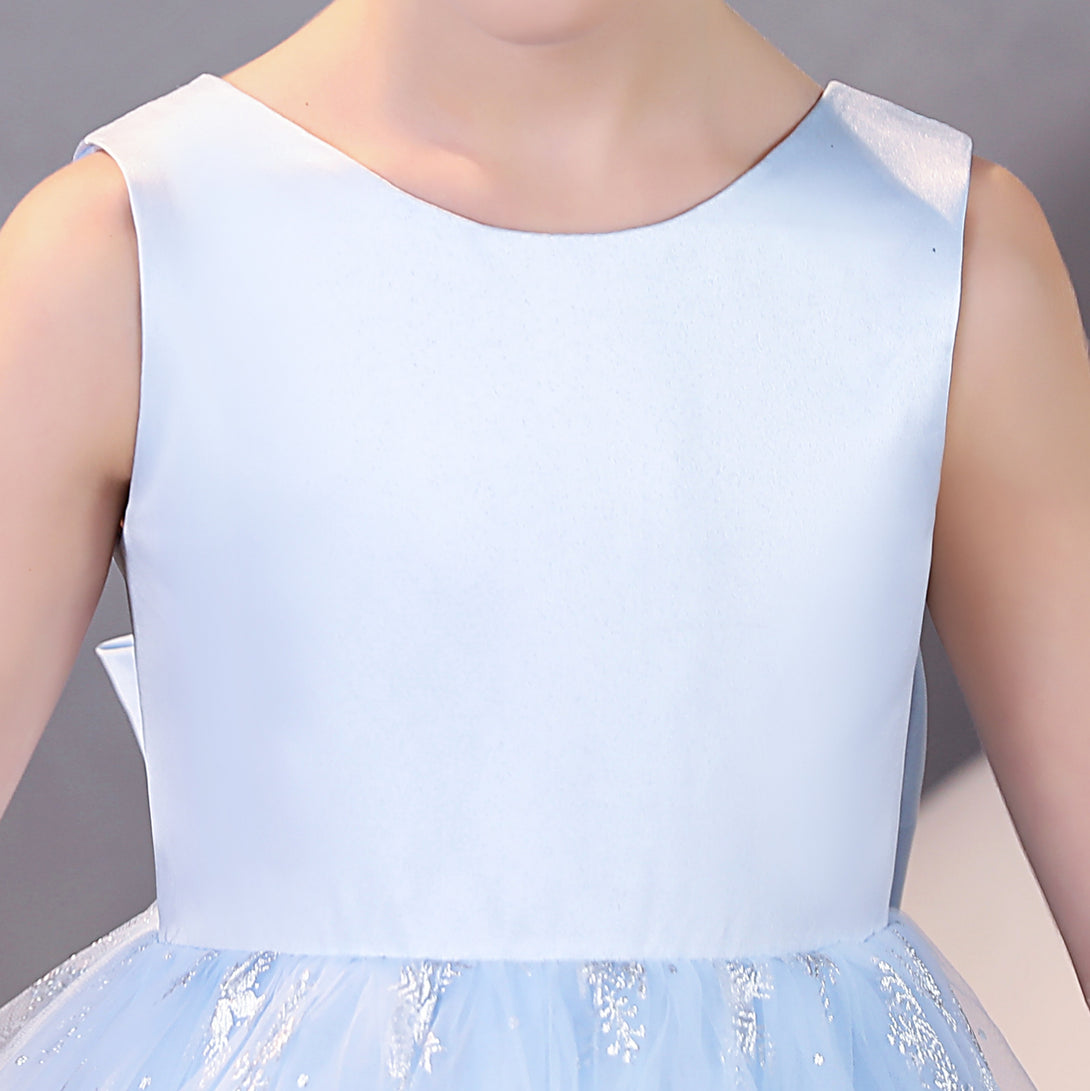 Girls Birthday Dresses Boat Neck Sleeveless Satin/Printed Tulle Floor-Length Party Dresses With Bow Girls Gidiondress