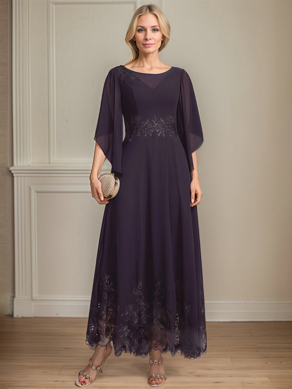 A-Line Scoop Neck Flutter Straps Ankel-Length Chiffon/Lace Mother of the Bride Dress With Appliques BabaMila