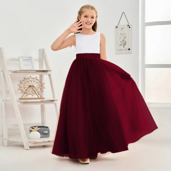 Sleeveless V Back Ivory Cabernet Tulle Flower Girl Dress Girls Gidiondress Cabernet 12M