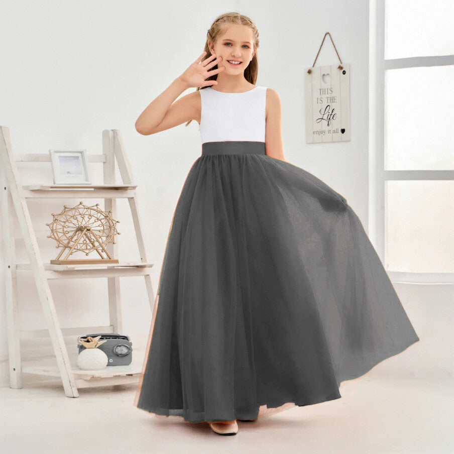 Sleeveless V Back Ivory Dark Green Tulle Floor Length Flower Girl Dress Girls Gidiondress