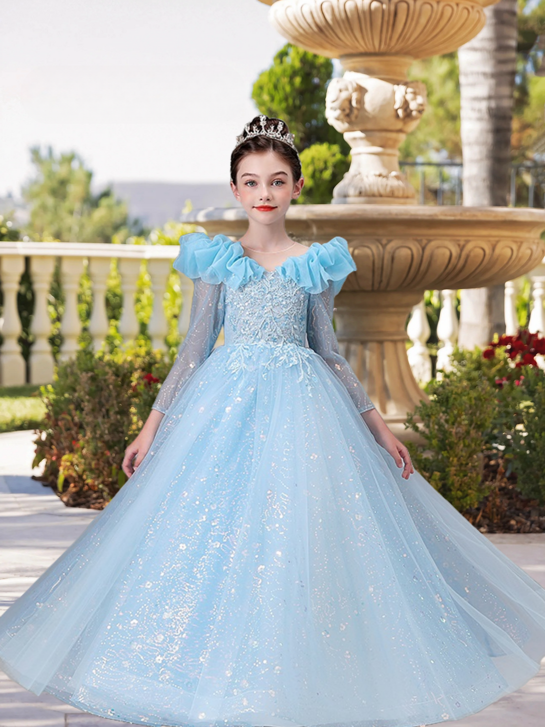 Scoop Neck Long Sleeve Floor-Length Lace/Tulle/Sequins Ball Gown/Princess With Appliques Girls Gidiondress
