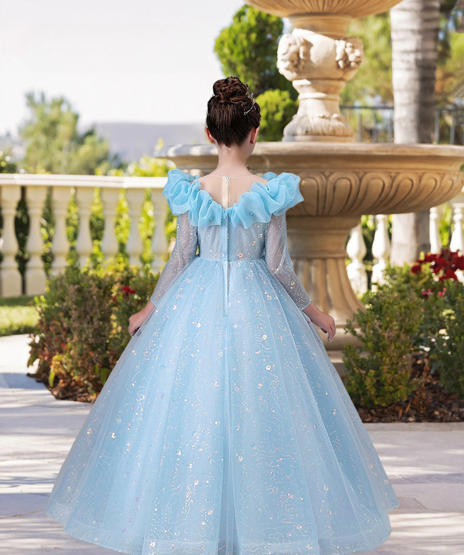 Scoop Neck Long Sleeve Floor-Length Lace/Tulle/Sequins Ball Gown/Princess With Appliques Girls Gidiondress