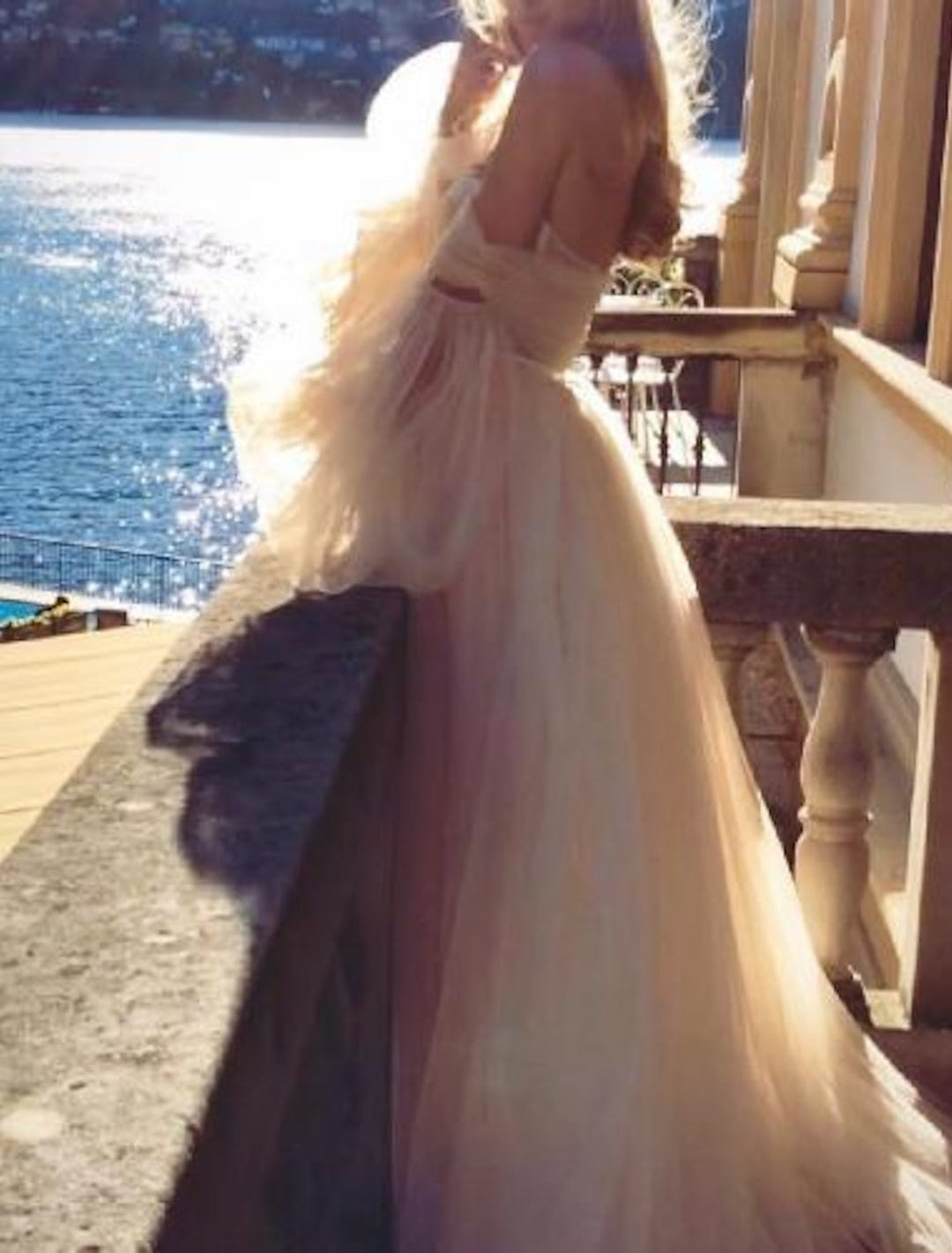 A-Line/Princess Off-the-Shoulder Floor-length Lace Cascading Ruffles Wedding Dress BabaMila