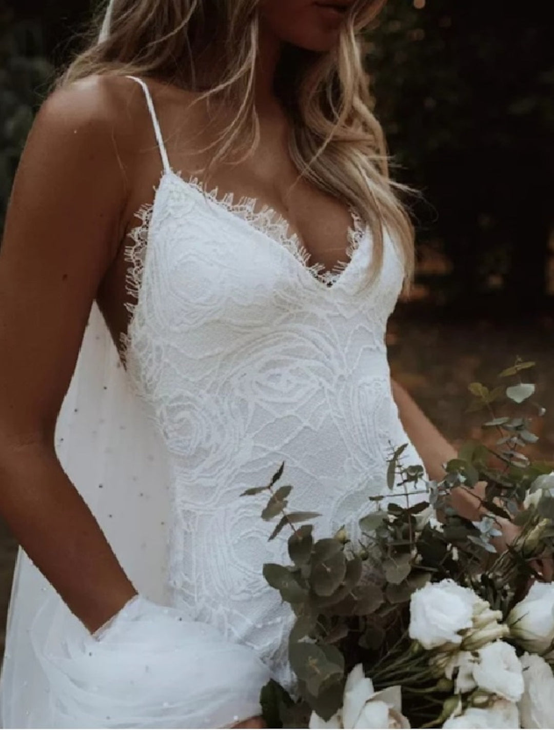 Trumpet/Mermaid Spaghetti Straps Sweep Train Lace Wedding Dress BabaMila