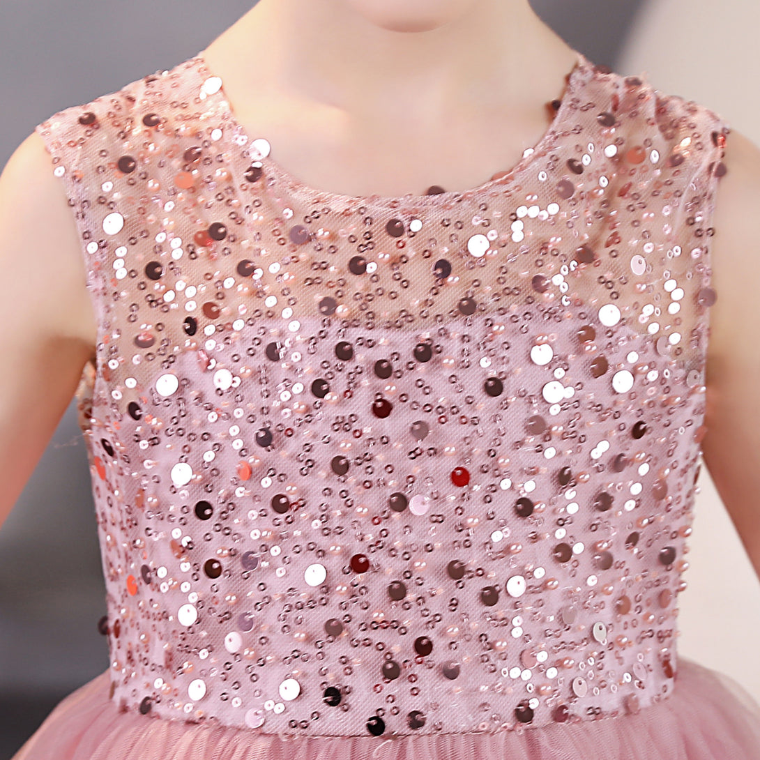 Girls Birthday Dresses Scoop Neck Sleeveless Satin/Tulle Floor-Length Party Dresses With Sequins/Bow Girls Gidiondress