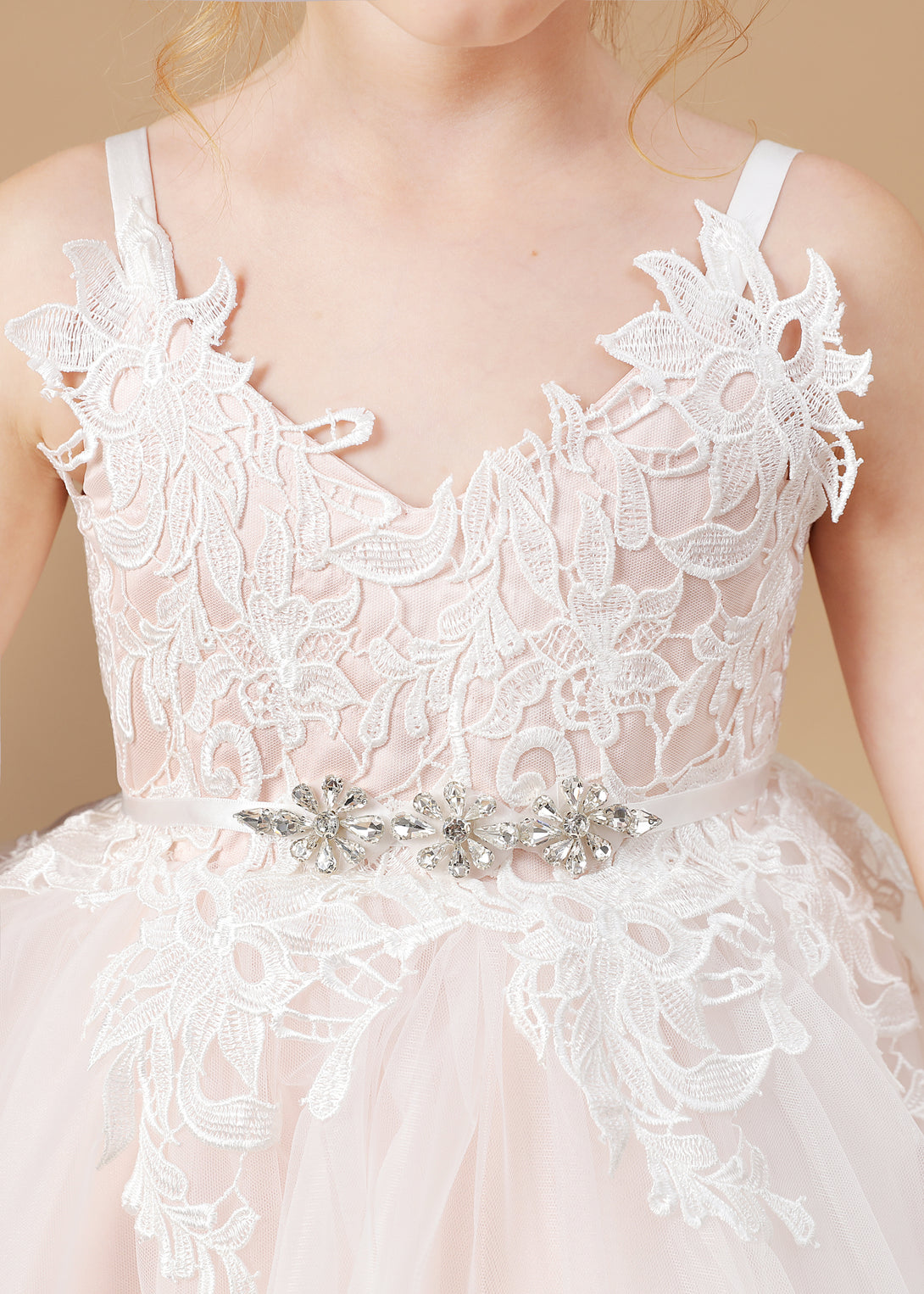 Princess V-Neck Spaghetti Straps Knee-Length Tulle/Lace/Satin Flower Girl Dresses/Girls Birthday Dresses With Beads Ribbon/Appliques Girls Gidiondress