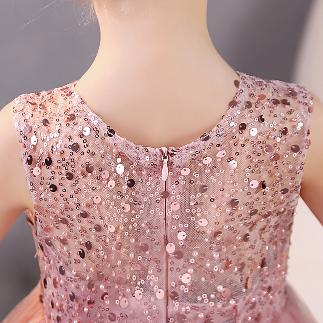 Girls Birthday Dresses Scoop Neck Sleeveless Satin/Tulle Floor-Length Party Dresses With Sequins/Bow Girls Gidiondress
